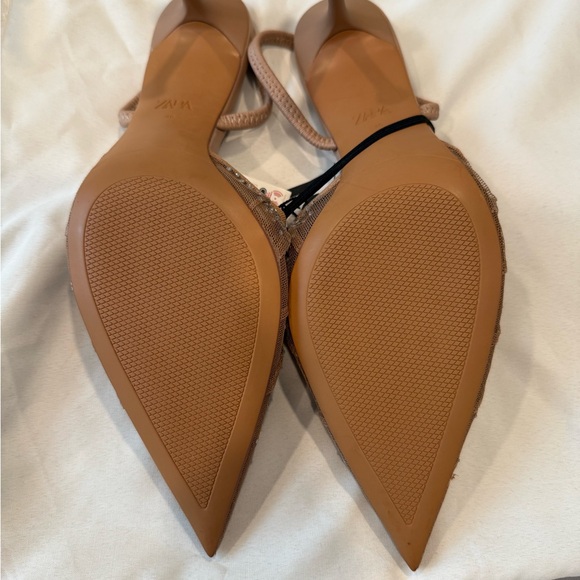 Zara Brown Rhinestone Pointed-Toe Slingback Heels - Picture 4 of 4